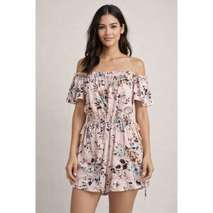 Blue B Floral Off Shoulder Dress Pink Boho Mini Size Small